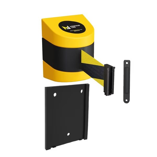 Retr. Belt Barrier Yellow Removable Wall Mount, 11ft. Blk/Ye Belt (F), Montour Line, Mfr#: WMX140-YW-BYD-RM-S-110